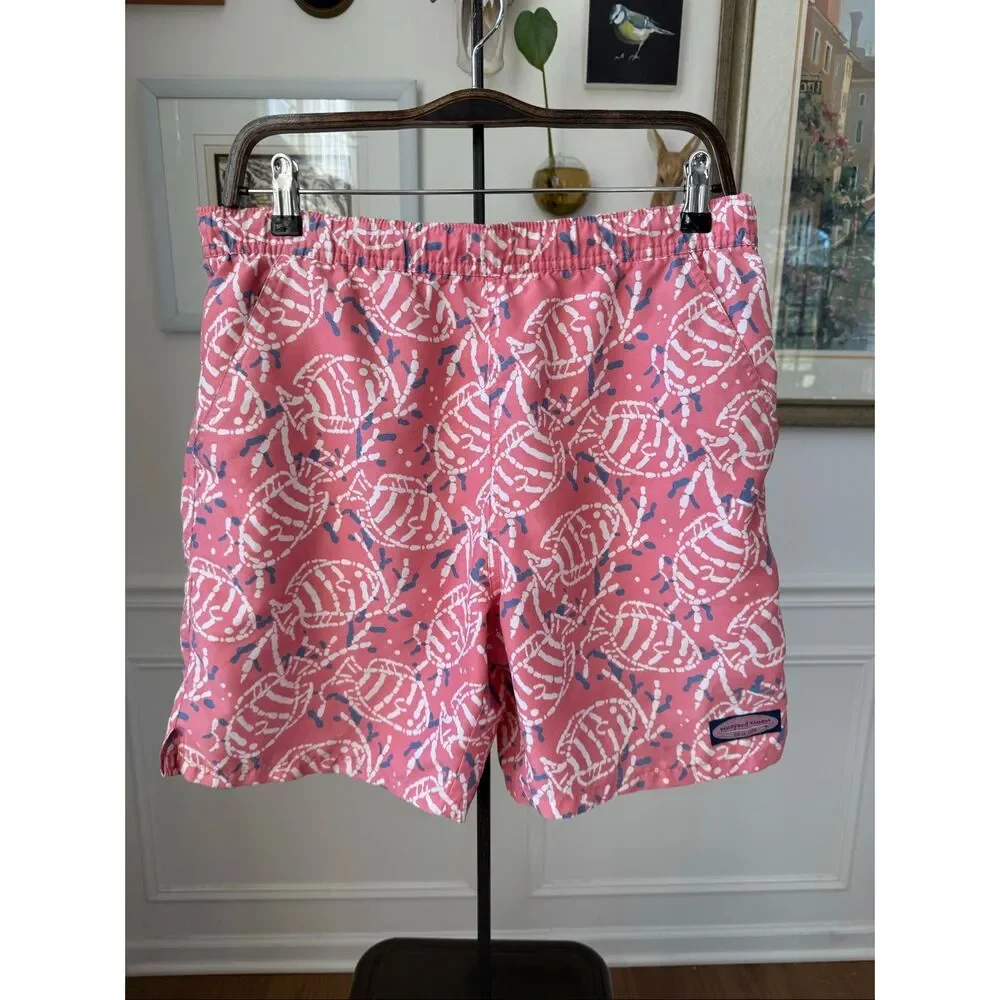 Vineyard Vines Chappy Pink Fish Skeleton Swim Trunks $100 XS